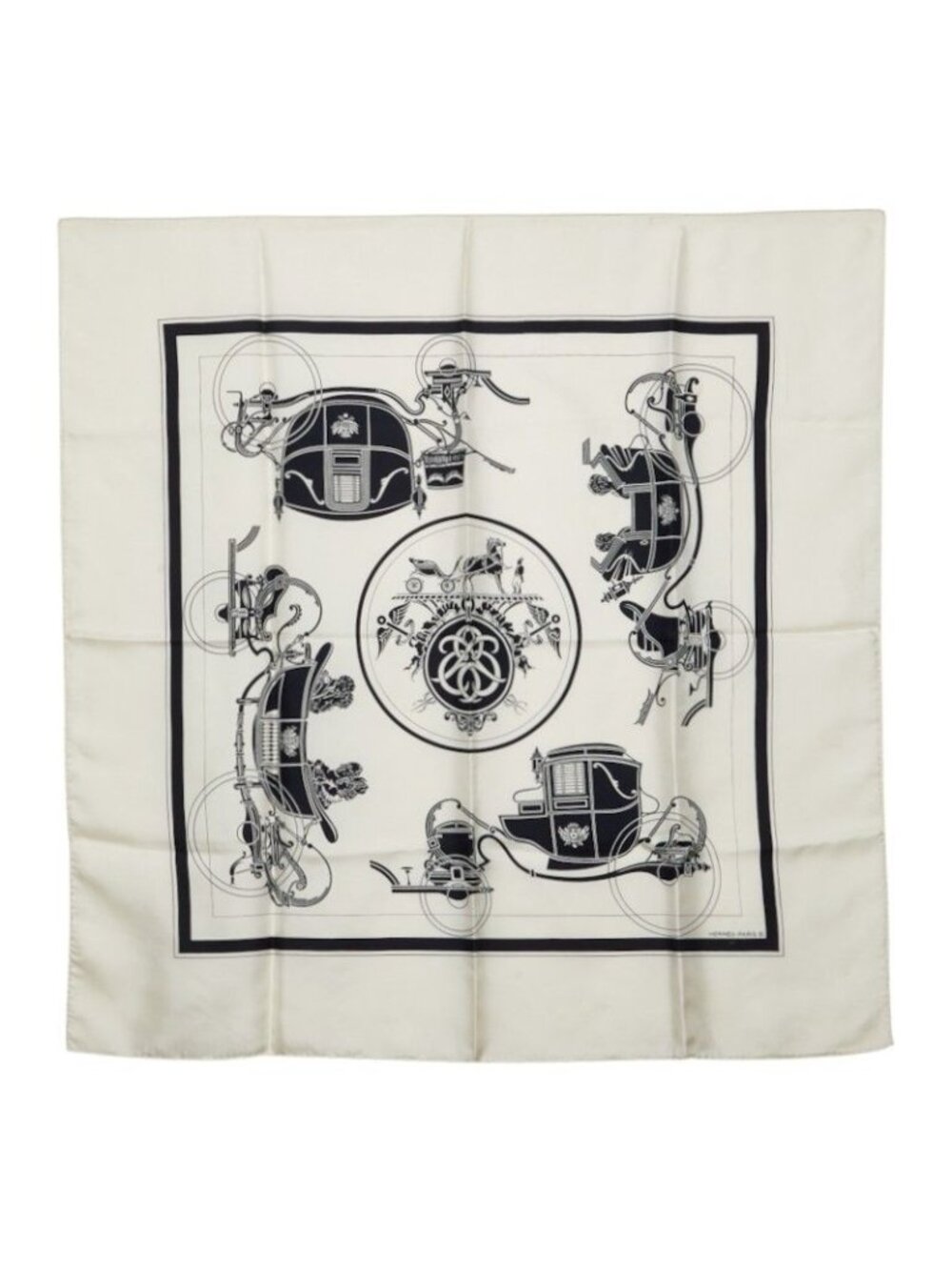 Hermes Carre Ex-Libris Scarf Large White Black